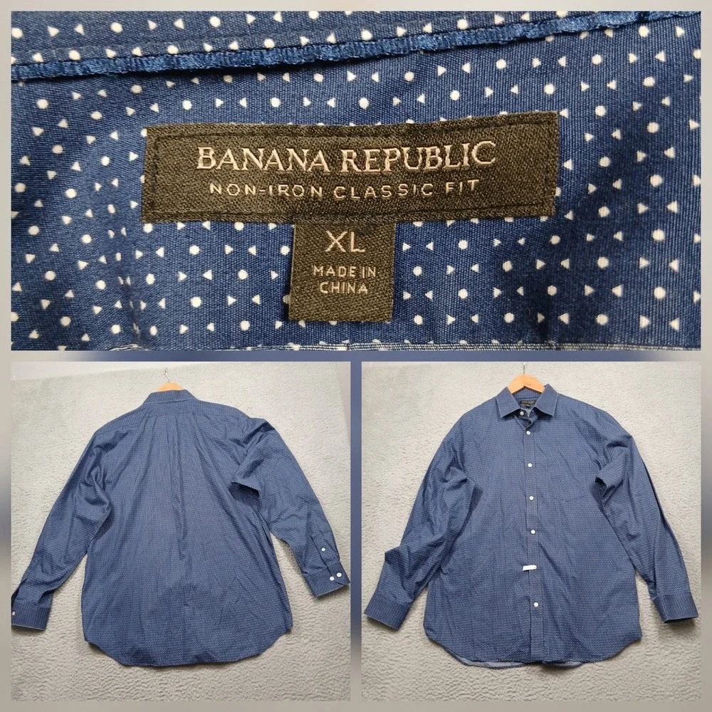 Banana‎ Republic Classic Fit Shirt Men's XL Blue Polka Dot Non-Iron Cotton